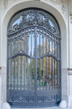 Mimari detay, işlenmiş demir kapı manzarası.