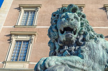 STOCKHOLM, SWEDEN - 25 Temmuz 2014: Medici aslanı, 1780 'lerde Lejonbacken' de (İsveççe: 