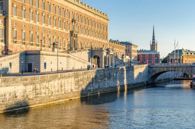 STOCKHOLM, SWEDEN - 25 Temmuz 2014: Stockholm, İsveç 'teki şehir manzarası, liman manzarası