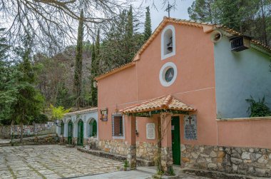 CUENCA, SPAIN - MARCH 29, 2015: The Hermitage of San Julian El Tranquilo, located in the Jucar River Gorge in Cuenca, Castilla-La Mancha, Spain