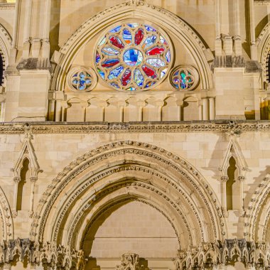 Night view of the Gothic Cathedral of Saint Mary and Saint Julian. It is a Catholic cathedral in the town of Cuenca, Castilla La Mancha, Spain
