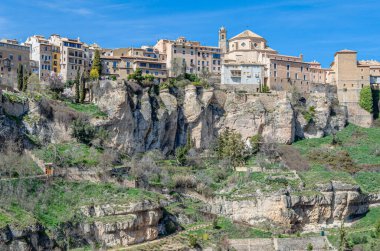 Panoramic view of the Huecar Gorge with the town of Cuenca, Castilla la Mancha, Spain