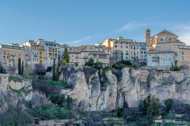 Panoramic view of the Huecar Gorge with the town of Cuenca, Castilla la Mancha, Spain