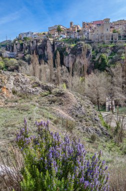 View of the Jucar Gorge and the town of Cuenca, Spain, a natural phenomenon caused by the erosion of the waters of this river on the limestone rock on which the city is built and which surrounds it