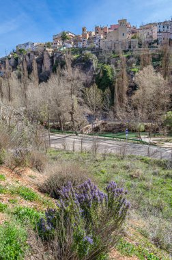 View of the Jucar Gorge and the town of Cuenca, Spain, a natural phenomenon caused by the erosion of the waters of this river on the limestone rock on which the city is built and which surrounds it