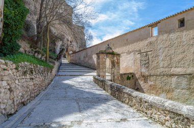 Stairs leading up to the old town of Cuenca, Castilla-La Mancha, Spain