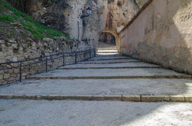 Stairs leading up to the old town of Cuenca, Castilla-La Mancha, Spain