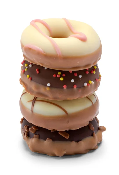 Chocolate Doce Donuts Stack Cortado Branco — Fotografia de Stock