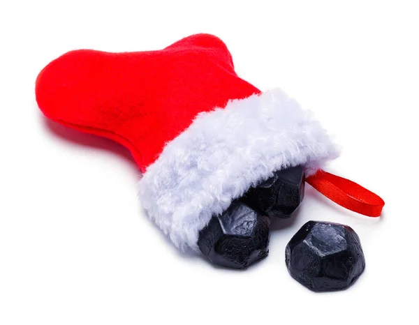 Piccolo Calza Natale Rosso Con Caramella Carbone Tagliato Bianco — Foto Stock