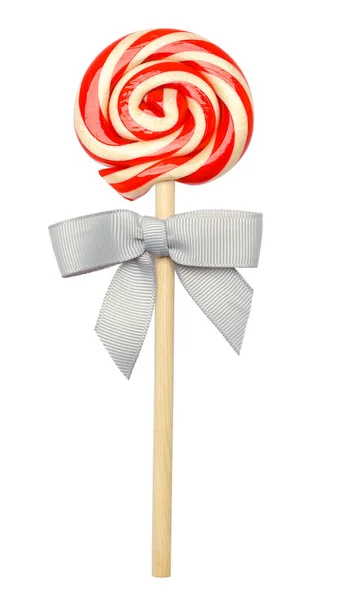 Peppermint Swirl Candy Cane Wood Stick Bow Cut Out White — Stock Photo, Image