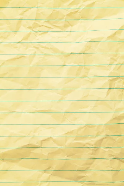 Gerimpeld Geel Lined Note Book Paper Achtergrond Textuur — Stockfoto