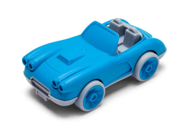 蓝色塑料玩具车在白色上截断 — 图库照片