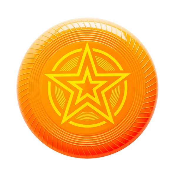 Orange Plastic Disc Top View Skåret Hvid Stock-billede