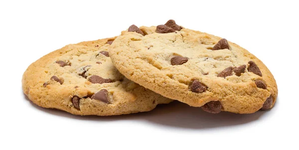 Zwei Chocolate Chip Cookies Auf Weiß Geschnitten — Stockfoto