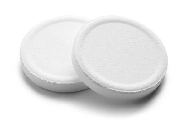 Dois Grandes Comprimidos Redondos Cortados Branco — Fotografia de Stock