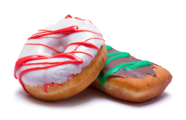 Two Baked Frosted Doughnuts Cut Out White — Stock Photo, Image