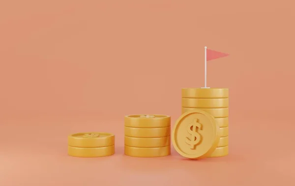 Montón Monedas Oro Sobre Fondo Naranja Símbolo Metas Inversión Ahorro —  Fotos de Stock