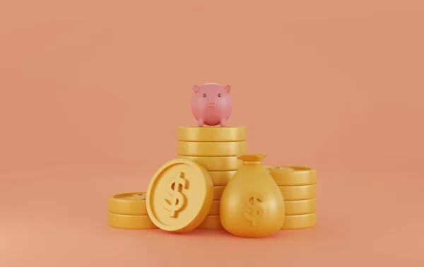 Hromada Zlatých Mincí Oranžovém Pozadí Symbol Cílů Investování Spoření Business — Stock fotografie