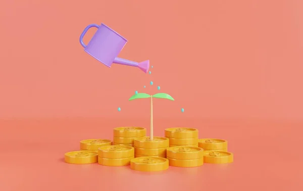 Geldbaum Auf Orangefarbenem Hintergrund Konzept Des Geldwachstums Zinseszinsen Investitionen Fonds — Stockfoto