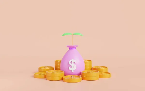 Geldbaum Auf Orangefarbenem Hintergrund Konzept Des Geldwachstums Zinseszinsen Investitionen Fonds — Stockfoto