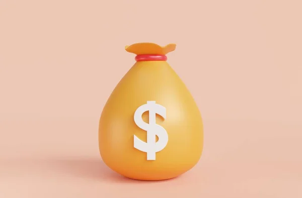 钱袋孤立在粉红色的背景 省钱的概念 投资和经营中的目标符号 理财和钱袋图标 3D渲染 — 图库照片