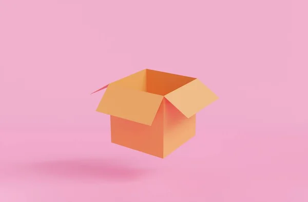 Puste Pudełko Różowym Tle Koncepcja Transportu Otworzyć Żółte Puste Pudełko — Zdjęcie stockowe