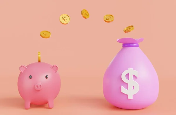 Malacka Bank Rózsaszín Hátterű Pénzeszsák Rózsaszín Hátterű Célok Szimbóluma Megtakarítások — Stock Fotó