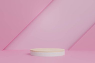 Podium 3D on pink backdrop.Product display presentation.Abstract scene background.Realistic circle stand.Pedestal product on Minimal scene.Geometric platform show cosmetic product.3D render