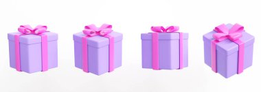 Gift box 3D collection.Set of realistic 3d gifts box.Purple gift box on white background isolated.christmas and holiday season.valentines day gift.Merry Christmas and Happy New Year. 3D rendering