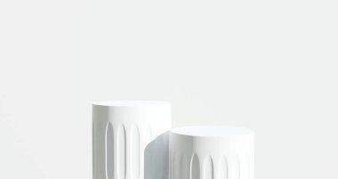 Sunum için Minimum Modele Geç. Soyut beyaz arkaplan konsepti ve beyaz taş dokusu. Geometrik platform 3D kozmetik ürünü beyaz arkaplan üzerinde podyumu gösteriyor. 3D görüntüleme