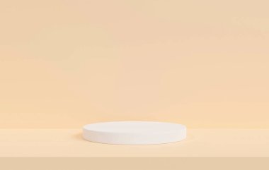 Pembe arka planda kahverengi arkaplan 3D podyumda ürün standı. Geometrik platform kozmetik ürünü. Sahne gösterisi, Abstrakt.