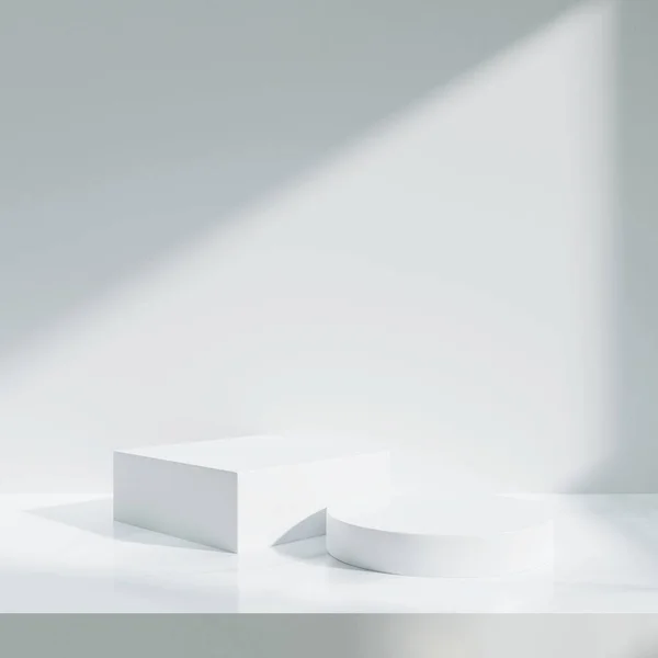 Геометрическая Платформа Показывает Косметическую Продукцию Подиум Дисплеем Белом Фоне Стоковое Фото