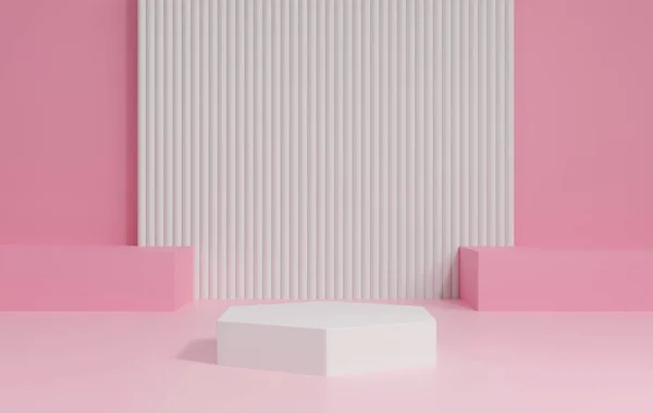 Kijelző Dobogó Fehér Hátterben Állvány Minimális Mockup Prezentációhoz Absztrakt Rózsaszín — Stock Fotó