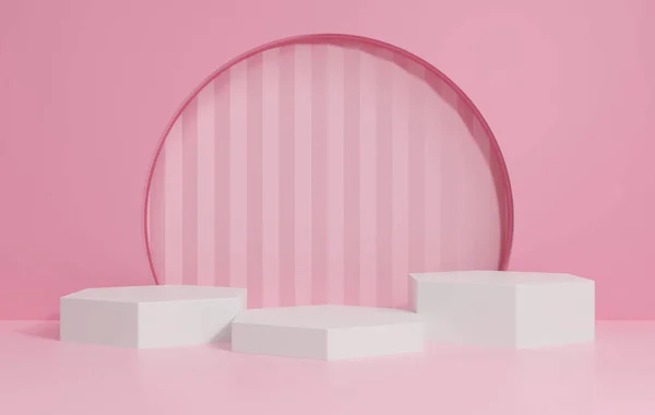 Kijelző Dobogója Rózsaszín Hátterben Állvány Minimális Mockup Prezentációhoz Absztrakt Rózsaszín — Stock Fotó