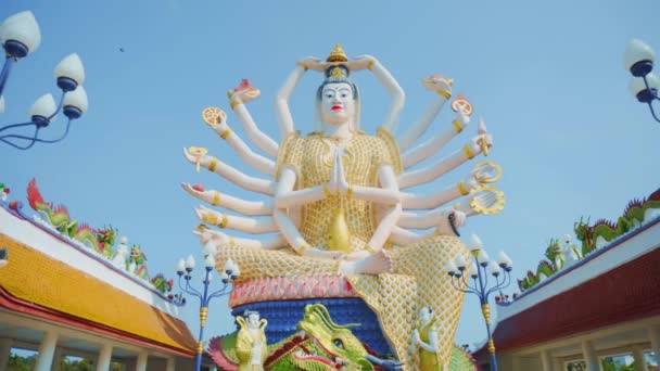 Wat Plai Laem Templo Com Mãos Deus Estátua Guanyin Koh — Vídeo de Stock