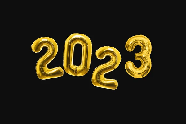 Palloncini Oro 2023 Nuovo Anno Sfondo Nero Vacanza Carta Parati — Foto Stock