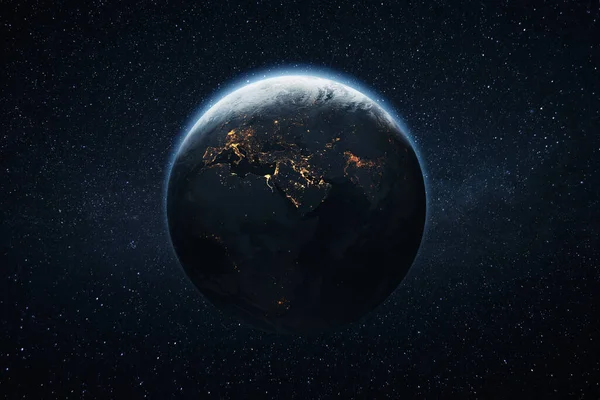 Niesamowita Niebieska Planeta Ziemia Światłami Nocnych Miast Europie Afryce Wschodzie — Zdjęcie stockowe