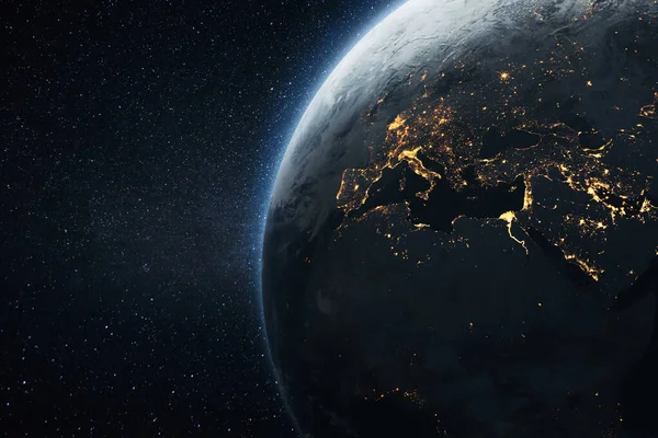 Fantastisk Natt Planet Jorden Med Europa Afrika Och Östra Länder — Stockfoto