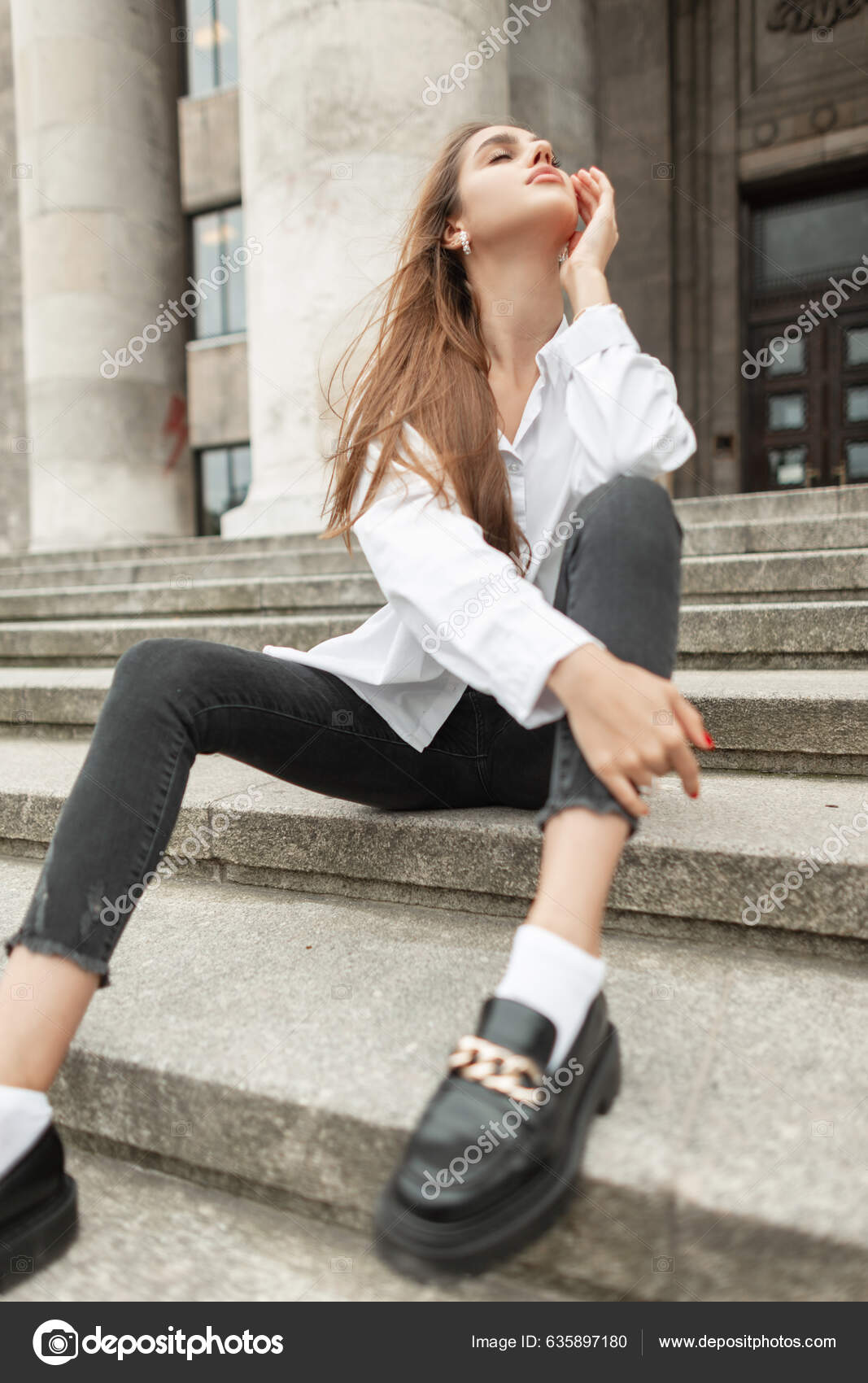 Fashionable Beautiful Stylish Business Lady Girl Fashion White Shirt Black  Stock Photo by ©alonesdj 635897016