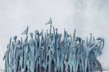 Art, abstract statue silhouettes of people and inhabitants of a fishing village on the island of Madeira. Monte gardens and palace. monument