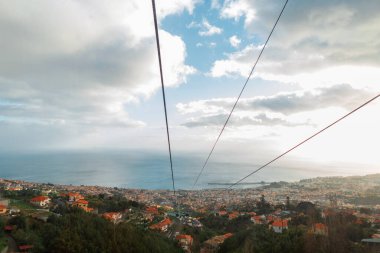 Amazing panorama view of Funchal city from funicular cable car near the ocean on Madeira island