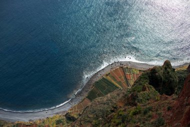 Amazing ocean with land and agro, top view. Cabo Giro viewpoint near Funchal Madeira Portugal. above sea level of Atlantic Ocean is a skywalk at the highest cape of Europe