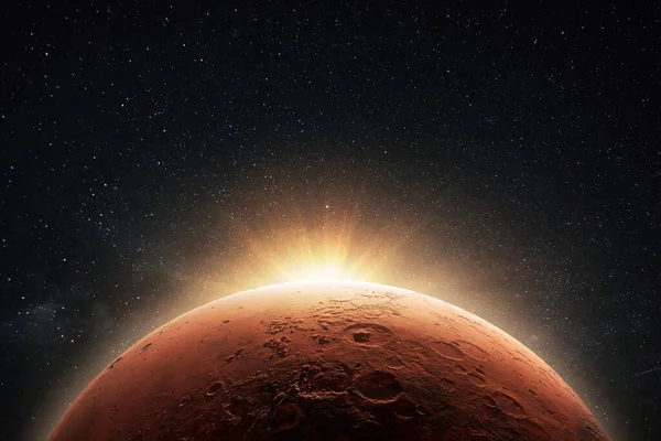 Incrível Lindo Planeta Marte Com Crateras Espaço Estelar Com Luz — Fotografia de Stock