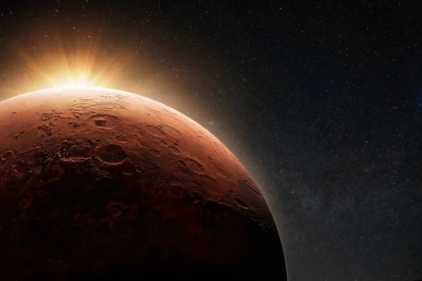 Amazing Beautiful Planet Mars Craters Stellar Space Sunrise Light — 스톡 사진