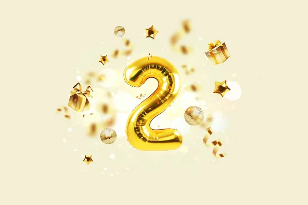 Golden Número Está Voando Com Confetes Dourados Presentes Bola Espelho — Fotografia de Stock