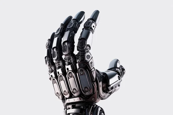 Metallic Robot Hand Fingers White Background Prosthesis Artificial Intelligence Illustration —  Fotos de Stock