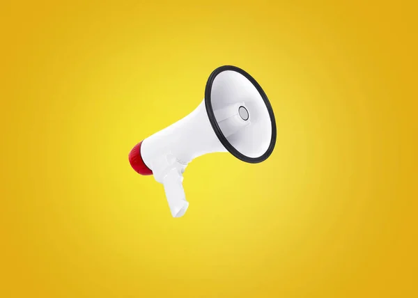 Weißer Lautsprecher Auf Leuchtend Gelbem Hintergrund Werbung Und Aufruf Zum — Stockfoto