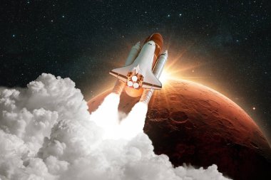 Roket havalandı. Uzay aracı uzaya uçar. Roket Mars 'a uçuyor. Kızıl Gezegen Mars uzayda. Mekik uzay gemisi fırlatıldı.
