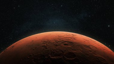 Amazing red planet Mars in deep stellar space. Journey to Mars Concept. Mars in the starry sky. Red planet in space clipart