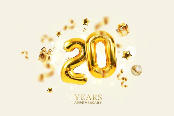Gouden Feestelijke Ballonnen Jaar Jubileum Met Gouden Confetti Cadeautjes Spiegelbal — Stockfoto